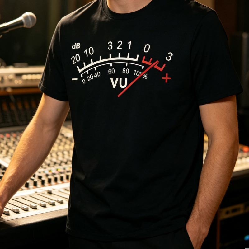 Audio Music Dj - VUメーター、dB、音量表示のTシャツ。男性用。オーディオエンジニア、サウンドグラフィックデザイン。柔らかいモダール素材のカジュアルトップス。音楽好き、DJ、レコーディングに最適。
