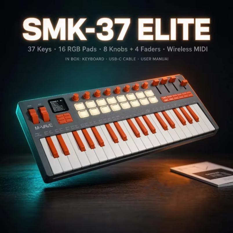 Midi Controller Pad - M-VAVE SMK-37 エリート MIDIキーボード 37鍵盤 16パッド