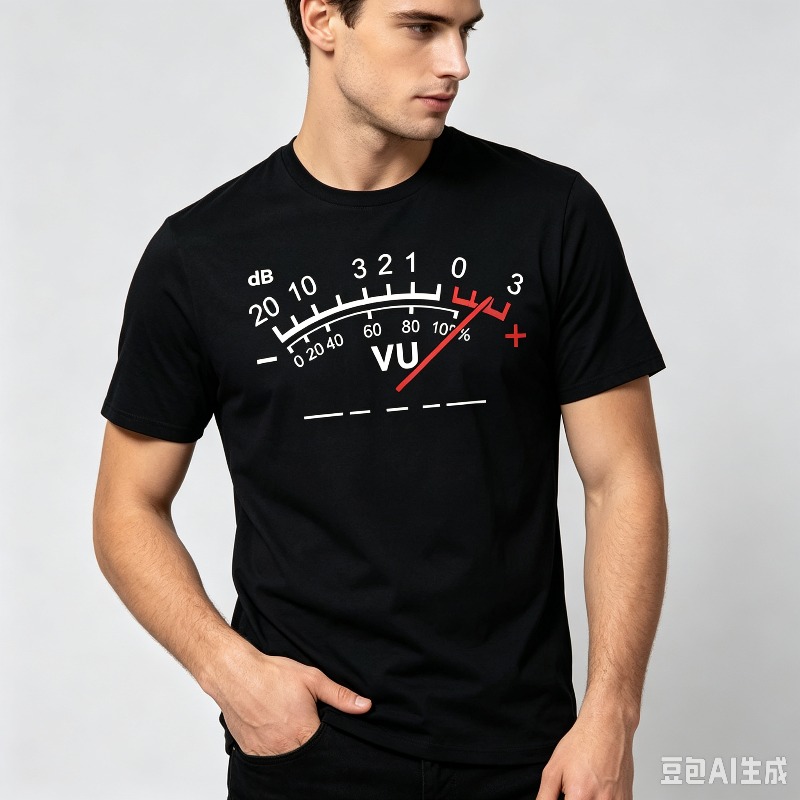 VUメーター、dB、音量表示のTシャツ。男性用。オーディオエ - Audio Music Dj のレビューと価格